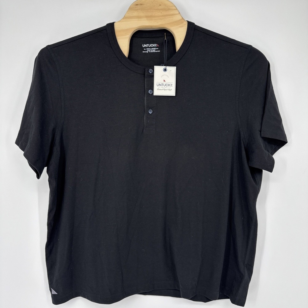 NWT UNTUCKit Jericho Henley‎ T Shirt Mens XXXL Reg Black Cotton Polyester Blend